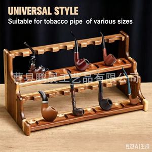 Estante de Almacenamiento para Pipas de Madera Maciza de Doble Capa, Soporte de Escritorio para Pipas de Fumar para Entusiastas - Product Image 2
