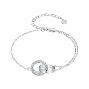925 Sterling Silver Double Circle Bracelet Eternity Adjustable Chain Link Platinum Plated for Women Valentine's Day Gift BSB151