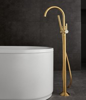 Robinet de baignoire autoportant en laiton de haute qualité, finition or brossé, poignée unique, cartouche céramique, certifié CUPC, design moderne 5