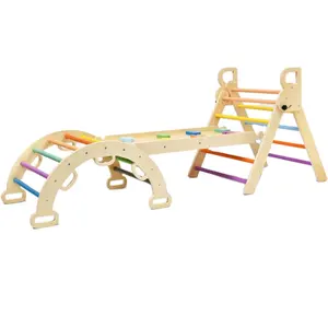 Triangle Set Rainbow Climbing Set For Toddlers Foldable Baby Climbing Toys Wooden Montessori Climbing Set