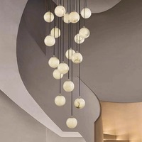Lustre en albâtre de style nordique, design postmoderne pour villa duplex, salon, escalier, luminaire suspendu en laiton et marbre