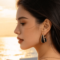 Ensemble de bijoux pour femmes en or mat rétro élégant et noble avec incrustation d'onyx noir en forme de larme, 3 pièces