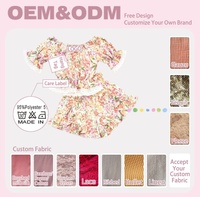 Ensemble 2 pièces pour petites filles, vente en gros OEM : Haut floral à dentelle aux épaules et short à volants – Tenue décontractée d'été pour filles