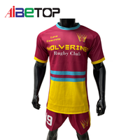 Seragam Rugby Pria Warna Kontras dengan Logo & Nomor Custom, Bahan Jersey Stretch Penyerap Keringat untuk Latihan dan Pertandingan Tim