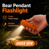 Lampu Tidur Anak Silikon Bentuk Beruang USB Rechargeable, Senter Mini Gantungan Kunci