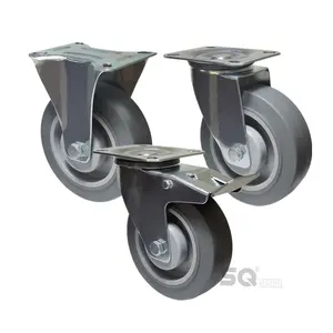 SQ Castor 100 125 mm Industrial TPR Gray Rubber Casters Dollies Wheel Swivel Caster for Hand Trolley Cart