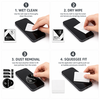 Kit d'installation de protection d'écran de téléphone 5-en-1 avec lingettes humides et sèches, autocollants anti-poussière, carte de démontage et chiffon en microfibre