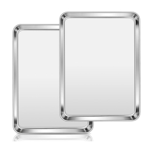 Plat rectangulaire sain, compatible <span class=keywords><strong>lave</strong></span>-<span class=keywords><strong>vaisselle</strong></span> et four, en acier inoxydable 18/8 304, plaque à pâtisserie, plateau de service, moules - Product Image 1
