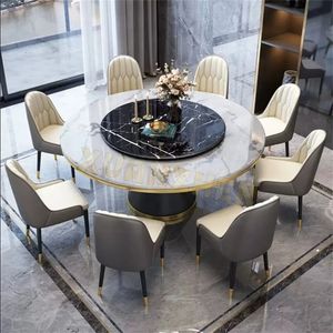 Grande table de salle à manger en marbre rustique de style européen peu encombrant Ensembles de dinettes rondes Table à manger transformable - Product Image 4