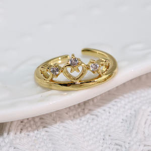 Anillo de Tiara de Princesa con Circonita Cúbica Chapada en Oro de 18k, Anillos Abiertos Apilables para Mujer - Product Image 5