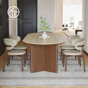 طقم طعام فاخر عصري بتصميم بيضاوي من الأردواز، طاولة طعام خشبية صلبة بتصميم إسكندنافي مع كراسي، أثاث فندقي الأكثر مبيعًا - Product Image 5