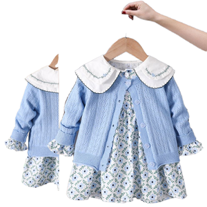 Spring Pastoral 2-Piece Sweater Matching Set for Kids Floral Cotton Girls Dress Wholesale Boutique <b>Clothing</b> <b>Accessories</b> - Product Image 4