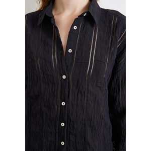 Chemise en organza rayée noire pour femme, décontractée, transparente, à porter au quotidien - Product Image 2