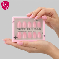 Lot de 30 faux ongles en acrylique à presser, courts, forme amande, couleur nude naturelle, réutilisables, avec colle et emballage personnalisé