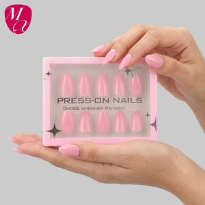 Lot de 30 <span class=keywords><strong>faux</strong></span> <span class=keywords><strong>ongles</strong></span> en acrylique à presser, courts, forme amande, couleur nude naturelle, réutilisables, avec colle et emballage personnalisé - Product Image 2