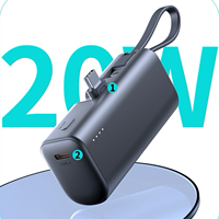 Batterie externe QC22.5 à charge rapide 5000mAh avec câbles intégrés, mini batterie portable pour téléphone, pack de batterie externe, cadeau de Noël