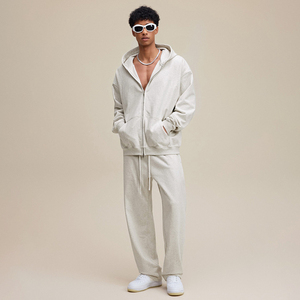 Stile americano doppia testa Zip fino 445 grammi Cardigan <span class=keywords><strong>tinta</strong></span> unita ampia con cappuccio felpa da <span class=keywords><strong>uomo</strong></span> Casual Streetwear capispalla - Product Image 4