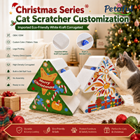 Griffoir pour chat en carton ondulé en forme de sapin de Noël avec piste à balles et clochette, sans assemblage, tapis de griffage résistant à l'usure, jouet pour chaton d'intérieur