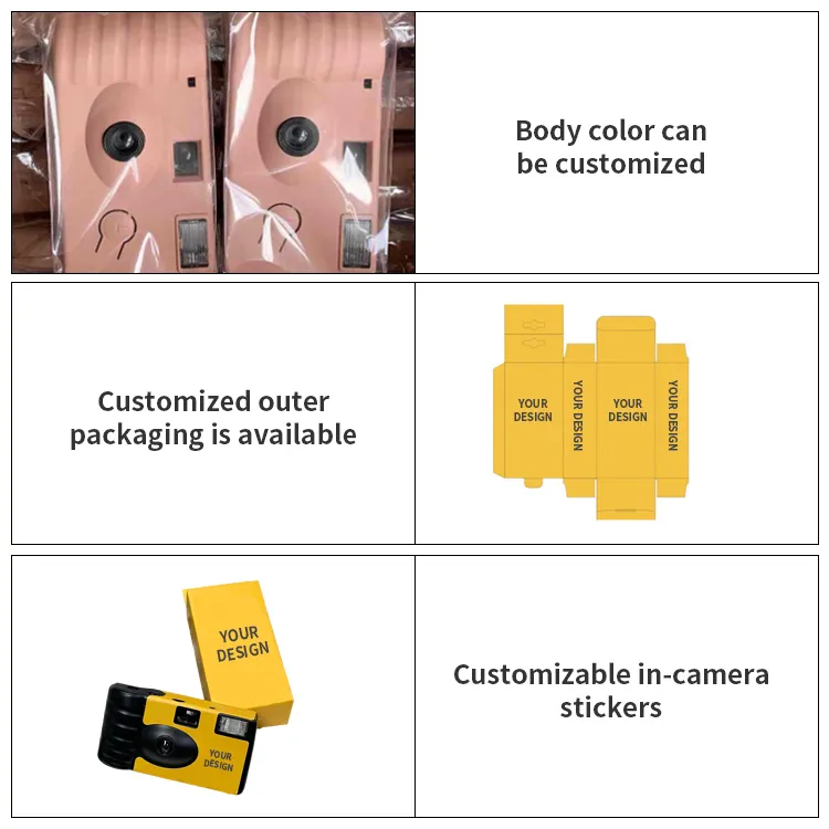 Großhandel Einwegkamera 35mm Film digital niedliches Karikaturlogo mit Flash gedruckt Einzelfall