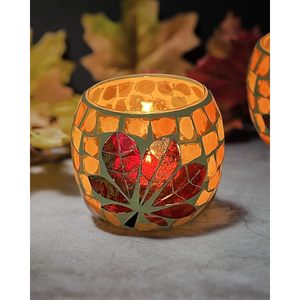 SHMILMH Ensemble de bougeoirs votifs en métal moderne 4 bougeoirs en verre mosaïque Conception de congé d'érable pour Halloween Thanksgiving - Product Image 6