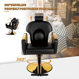 Sillón de <span class=keywords><strong>Barber</strong></span>ía Moderno en Dorado y Negro, 360 °   Silla de Salón Hidráulica Giratoria con Esponja de Alta Densidad para Estilistas y <span class=keywords><strong>Barber</strong></span>ías - Product Image 2
