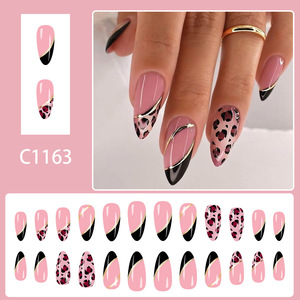 Patrón de almendra <span class=keywords><strong>francesa</strong></span> ABS Pegatinas de uñas postizas <span class=keywords><strong>Diseño</strong></span> de <span class=keywords><strong>manicura</strong></span> de estilo europeo americano para dedos 24 piezas Placas de uñas para usable - Product Image 2