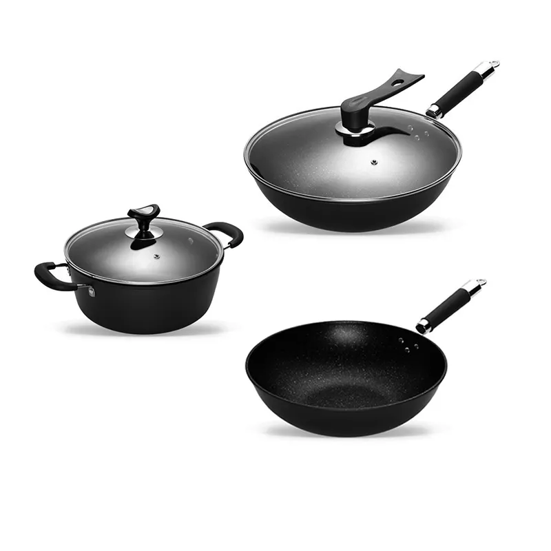 3-Piece Cookware Set Non-stick Pot Kitchenware Supplies, Stainless Steel Maifan Stone Cookware