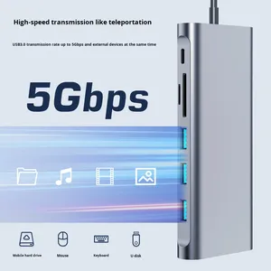 Высококачественная док-станция 13-в-1 Type-C с Usb3.0 + hdmi + dp + pd + vga + rj45 + sd/tf и Usb-концентратор док-станция для ноутбука - Product Image 5