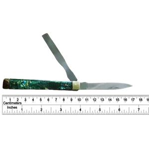 شفرة قلم كلاسيكي من الفولاذ المقاوم للصدأ وشفرة ملعقة من مادة Cupronickel معززات من الراتينج الأخضر مقبض دبابيس نحاسية سكين طبيب - Product Image 4