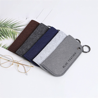 Étui à lunettes portable rectangulaire en feutre bleu avec porte-clés pour lunettes de lecture et de soleil