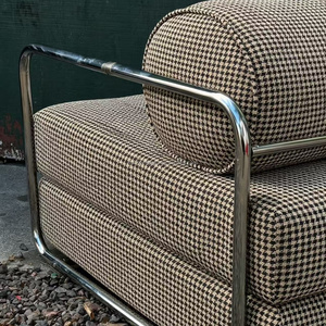 Canapé lounge individuel de style <span class=keywords><strong>Bauhaus</strong></span> médiéval, fauteuil UNOMIG en tissu et acier inoxydable, chaise de réunion de style industriel vintage - Product Image 4