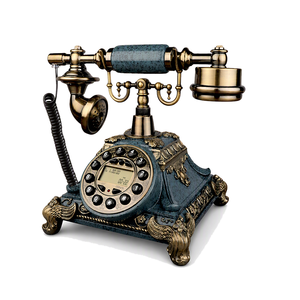 Téléphone filaire vintage antique, classique européen en laiton, couleur turquoise, avec boutons poussoirs et écran LCD, pour la décoration intérieure - Product Image 1