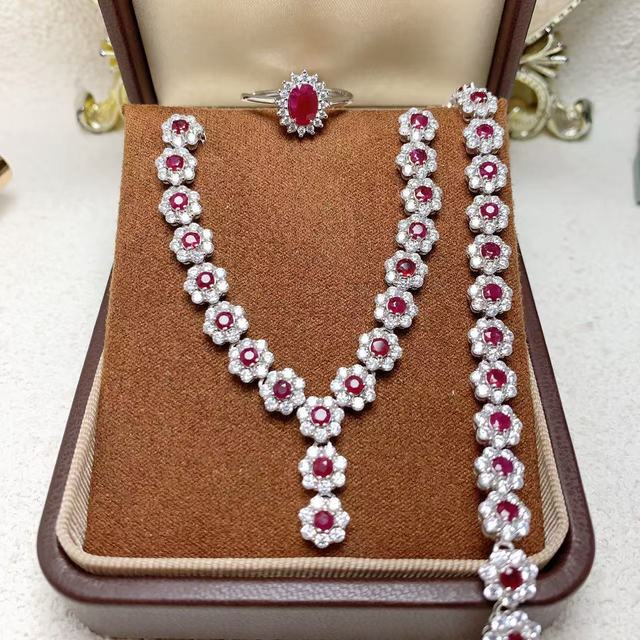 Good Priced Natural Ruby Set, 925 Silver Plated with 18k Gold, Hot Selling Jewelry in Mexico