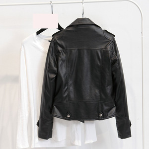 Giacca da <span class=keywords><strong>Donna</strong></span> <span class=keywords><strong>in</strong></span> Ecopelle Nuova Collezione Primavera Autunno, Cappotto Corto Slim-Fit con Collo Alto e Revers, Giacca Stile Biker - Product Image 3