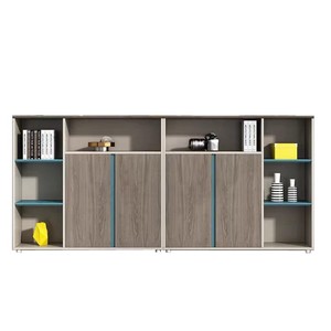 Gabinete de Almacenamiento de Madera con Cerradura, Gabinete Divisor de Oficina de 2 Niveles, Tipo Push-Pull, Gris - Product Image 4