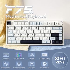 Alibaba mua sắm trực tuyến Aula F75 75% Gasket không dây cơ khí bàn phím 80 phím Ba chế độ PBT Keycaps RGB chơi Game bàn phím - Product Image 6
