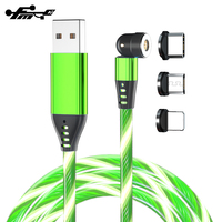 Kabel Data USB Magnetik 3 In 1, Kabel Data USB Magnetik dengan LED Mengalir dan Konektor Rotasi 540