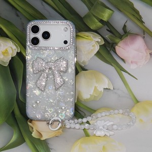Coque de téléphone transparente Coquette Mignonne Cœur Laser Bling Cristal Nœud <span class=keywords><strong>Perle</strong></span> avec Chaîne de Main Perlée Assortie pour iPhone X-17 Samsung Redmi - Product Image 6