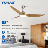 Ventilateur de plafond LED avec télécommande, moteur BLDC 58 pouces, 3 pales en ABS, pour salon, salle à manger, salle de conférence, bureau, fabrication OEM ODM