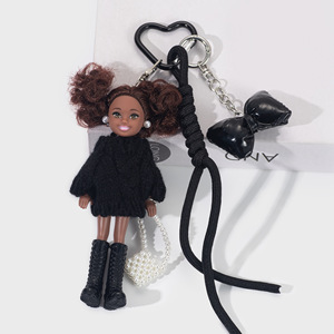 Llavero de Muñeca <span class=keywords><strong>Kelly</strong></span> de Alta Calidad con Textura Linda de Corea del Sur, Cabello Rizado, Cuero Negro, Adorno para Colgar en la Mochila Escolar - Product Image 4
