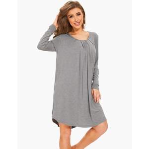 Chemise de nuit personnalisée pour femme à manches longues en viscose bambou, plissée, douce, confortable, robe de maison, robe de détente douce en modal pour femme - Product Image 2