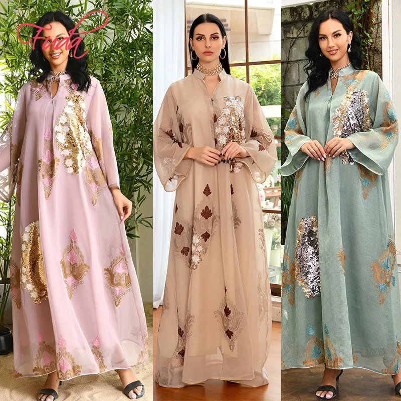 FUDA AB73 Winter Clothes For gown Abaya Islamic Clothing Dresses Women Lady Elegant Muslim silk dress