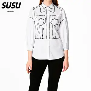 SUSU oem service customize long sleeve print design lady blouse custom women's clothing elegant blouse for women 2024