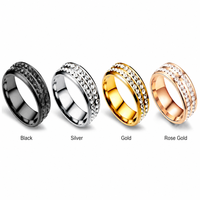 Ensemble de bagues tendance pour couple en acier inoxydable plaqué or 18 carats, serti pavé double rangée de zircone cubique créée en laboratoire