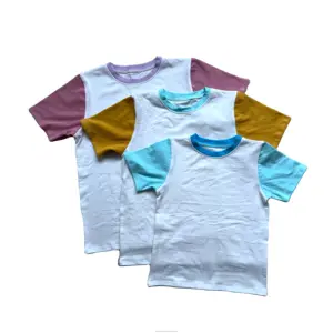 批发婴儿衣服衬衫柔软100% 棉针织学步儿童色块t恤，带夏季标签