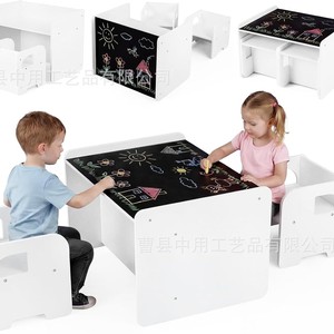 Wooden Childrens Table And <b>Chair</b> Set Solid Wood With Blackboard For Kids <b>Study</b> And Play - Product Image 5