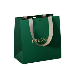 Bolsas de Papel Negras de Alta Gama para Compras, Impresión de Logotipo en Dorado Personalizado, Embalaje Promocional para Regalos, Venta al por Mayor - Product Image 1