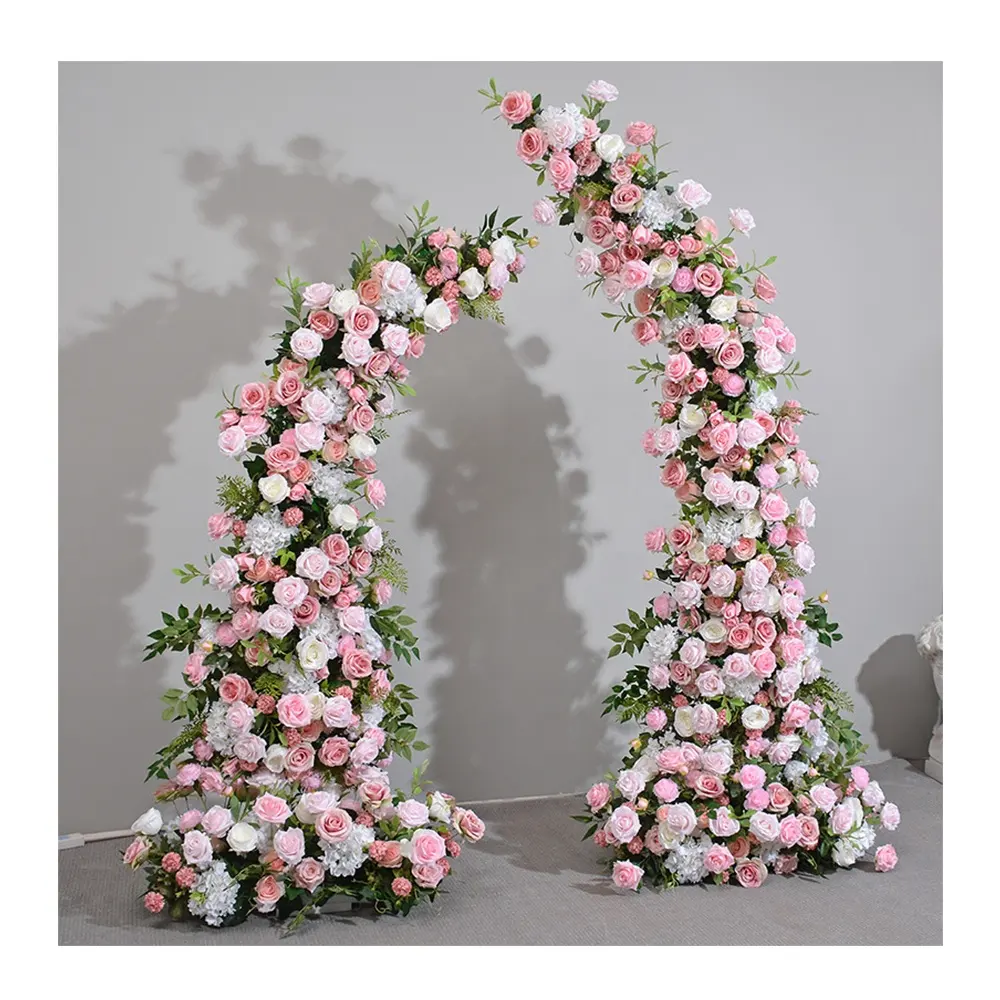 Fondo DE NOVIA DE BODA, soporte de corredor Floral de seda rosa, decoración de corredor de flores artificiales, arco de cuerno de fila para decoración de boda