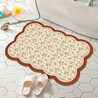 Alfombra de Baño de Lujo Personalizada, Antideslizante, Suave y Absorbente, de Piedra de Diatomeas, con Patrón Floral Rosa, Marrón y Azul, para Hotel