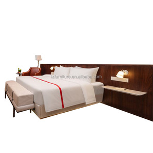 Wooden Frame Double Bed with Soft Padded <b>Headboard</b> & Matching Side Table Minimalist Design for Boutique or Resort 3 Star Hotels - Product Image 4